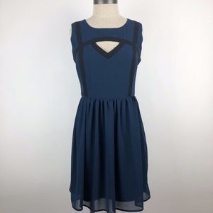 Moonlight Navy Sleeveless Key Hole Sheer Dress Lg